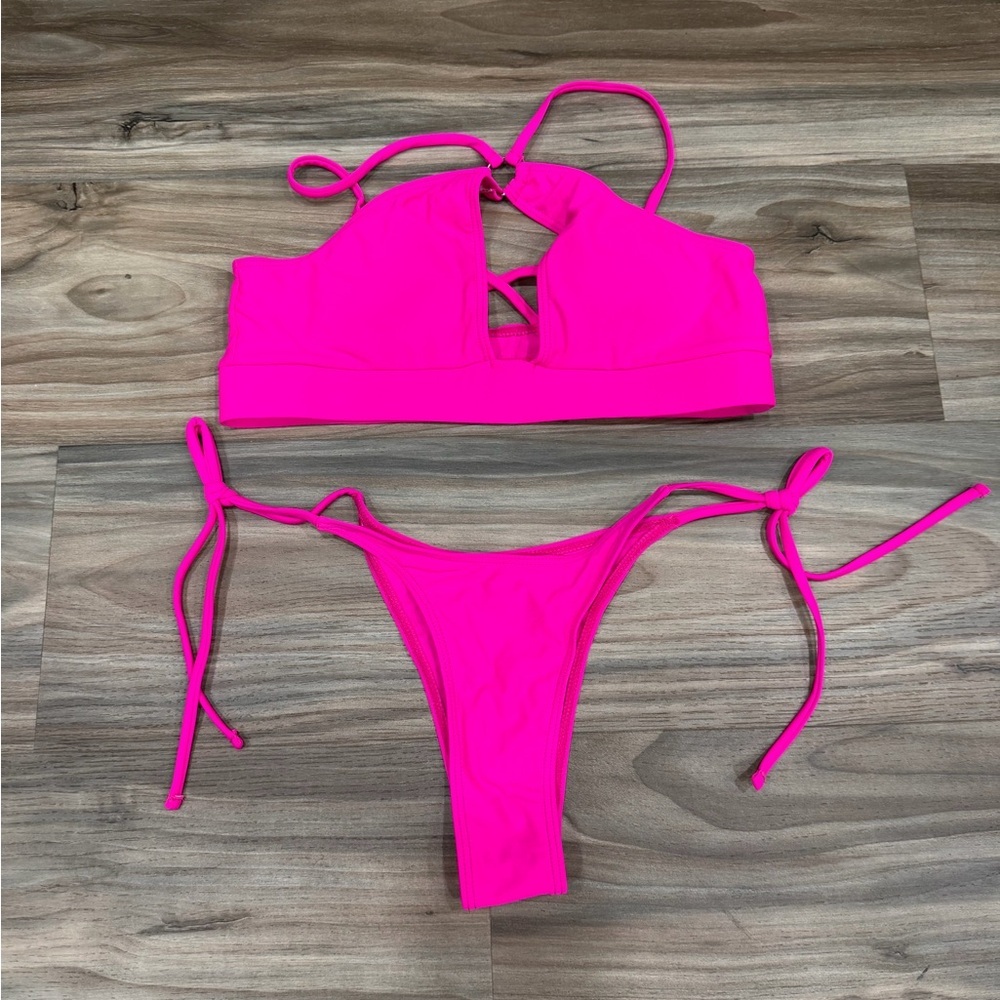 Neon Pink Tie-Side Bikini Set